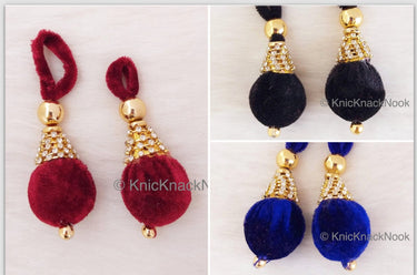 Burgundy Red / Black / Royal Blue Tear Drop Velvet And Diamante Indian Embellishment, Wedding Tassels, Latkan